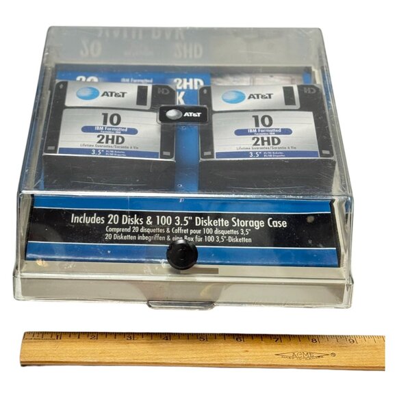 AT&T Floppy 3.5 Inch Disk Storage Case Plastic with 20 Diskettes New Sealed - Picture 11 of 11